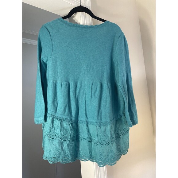 Soft Surroundings Size Small Lace Cardigan Buttons Cotton Blend Teal - Picture 4 of 9